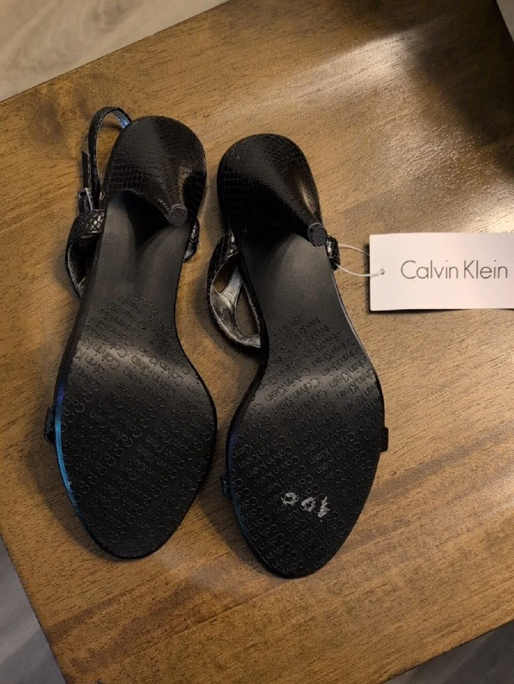 Calvin Klein Black Textured Slingback Sandals With Heels with Ring Detail